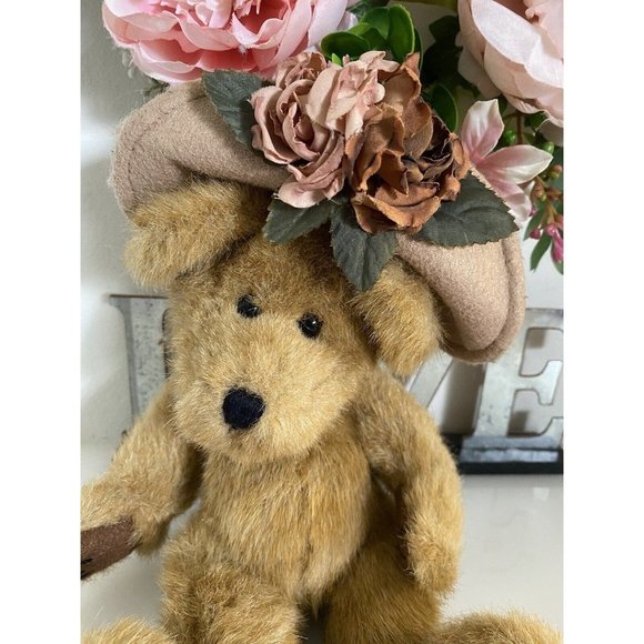 Vtg Boyd’s Bear Teddy Bears w Flowered Hat Floral Posable Farmhouse Cottagecore - Picture 6 of 16